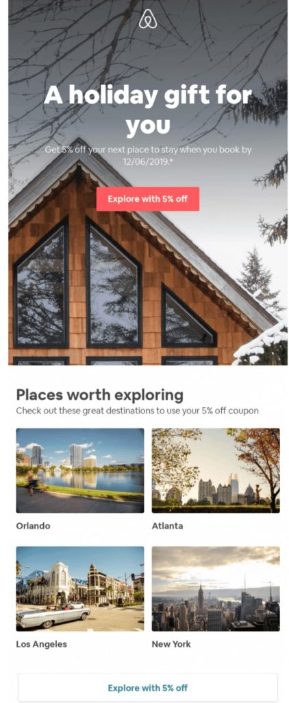 Airbnb example holiday email