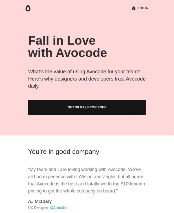 Email by Avocode targeting warm leads