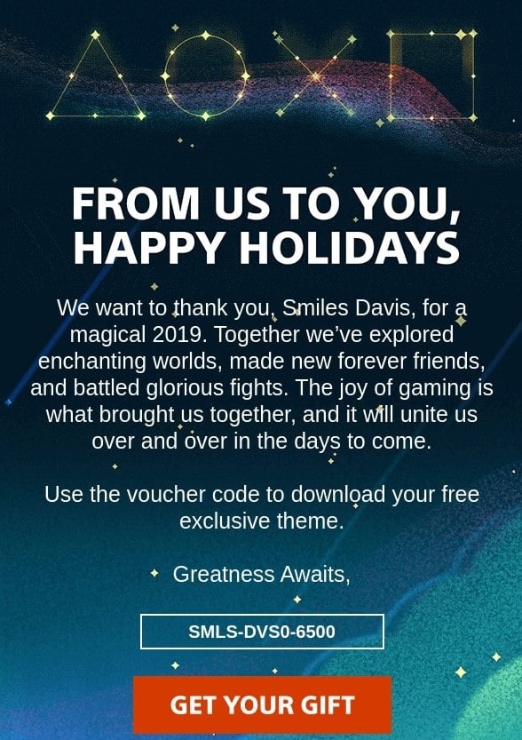 End-of-year email with voucher by PlayStation