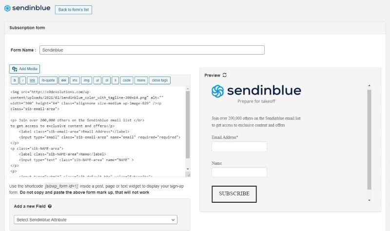 Sendinblue’s WordPress email subscription form builder