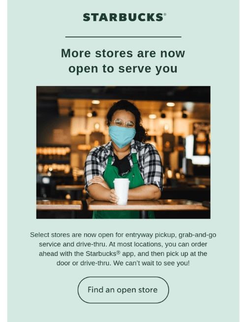 Campaign by Starbucks showing the trend of using email to increase store visits