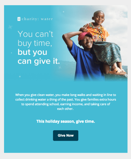Fundraising email template with a minimalist design by charity : water