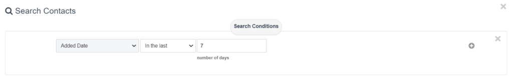 A search filter with the condition "added date" in the last 7 days