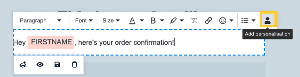 First name personalization in Sendinblue's email editor tool