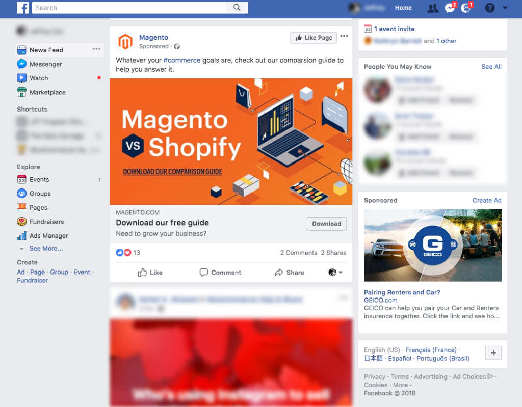 facebook retargeting ad examples and placement