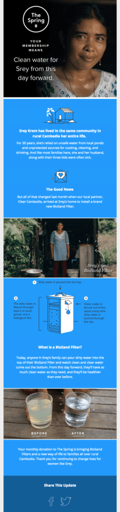 Nonprofit thank you email example from charity: water
