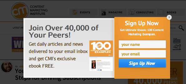 Opt-in email list popup