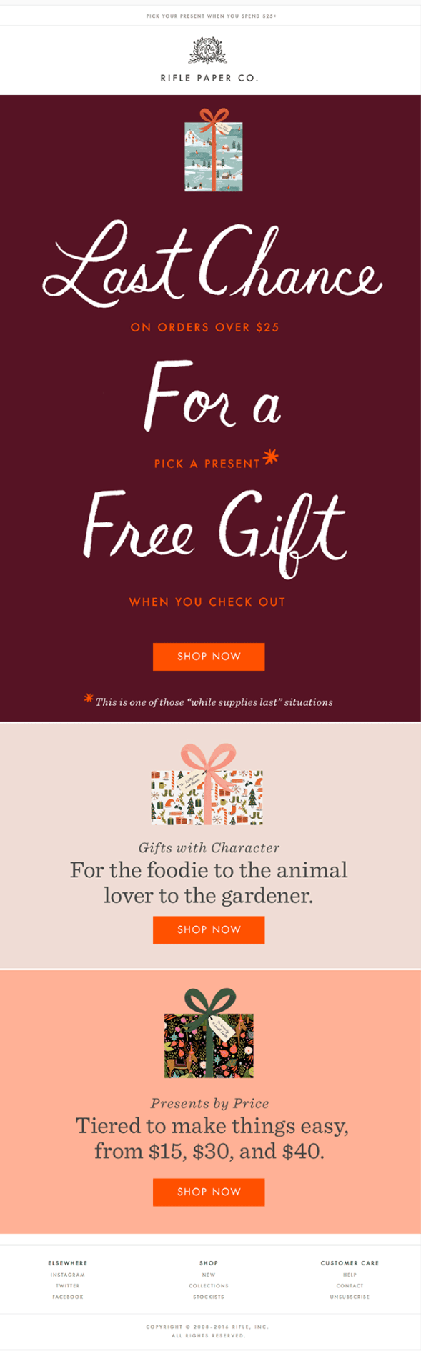 Christmas email example by Rifle Paper Co with a time sensitive offer